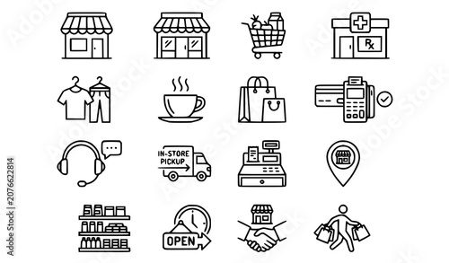 Tableau sur toile Professional Local Store Outline Icon Collection Editable Retail Vector Illustra