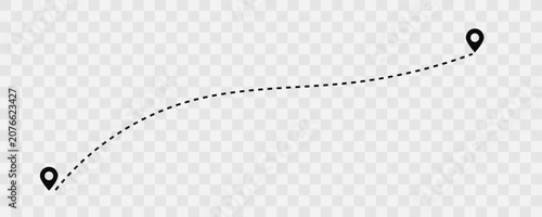 Travel Direction Route with Waypoint Location Icons, Curved Roadmap Path with Location Marker Pins