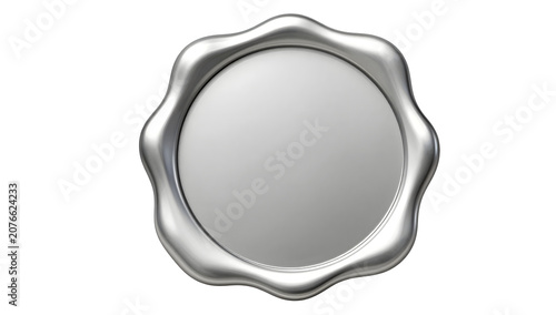 Blank Silver Seal: A gleaming silver seal with a scalloped edge sits empty, ready to be embossed with a symbol of authority or authenticity.