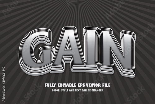 Modern metallic silver chrome 3d gain text effect editable typography vector.