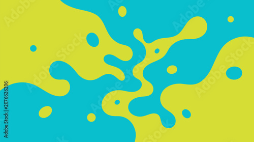 Glossy liquid blobs of lime green and turquoise merging in smooth organic flowing shapes in a modern flat vector illustration, perfect for abstract art prints, tech startup branding, cosmetics packagi