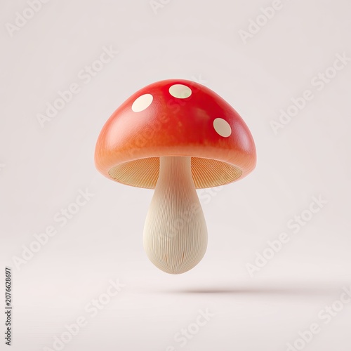 Whimsical Red Mushroom with White Spots Floating Art.