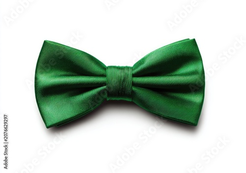 Elegant Emerald Green Satin Bow Tie Isolated on White Background.