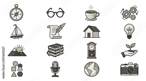 Fotografija Assorted minimalist wind-up objects lifestyle icons.