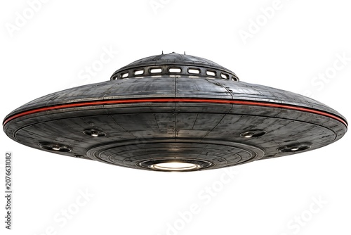 Metallic UFO, spaceship, flying saucer, sci-fi vehicle, futuristic aircraft