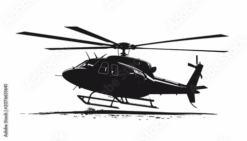 Bild auf Leinwand Black helicopter with rotor blades flying.