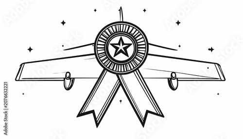Slika na platnu Vintage Military Airplane with Medal.