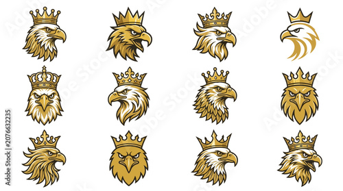 Canvas-taulu Gold eagle head icons wearing crowns.