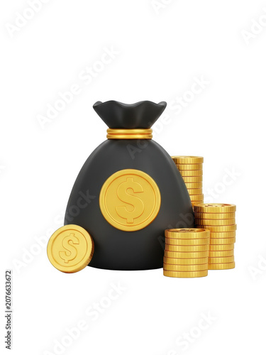 Wealth and prosperity symbolized by a gold coin filled money bag isolated on transparent background