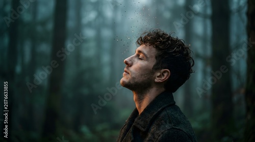 Cinematic Moody Portrait of a Man in a Misty Forest