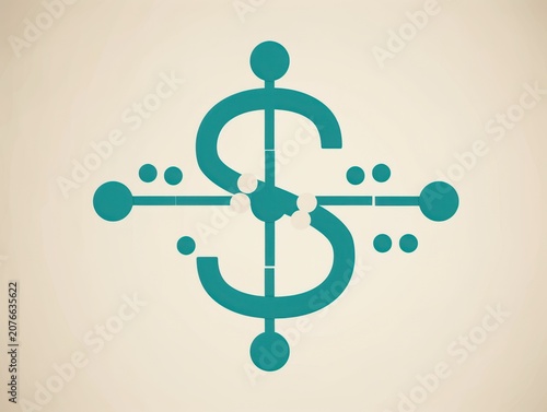 Obraz w ramie Stylized teal dollar sign with correlation circle design