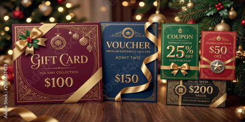 Christmas Gift Box with Passport Travel Documents Money and Visa for Merry Christmas Happy Birthday Holiday Vacation and International Tourism Concept