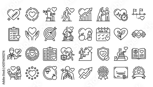 Foto Set of black line icons about love and relationship themes for wedding and roman