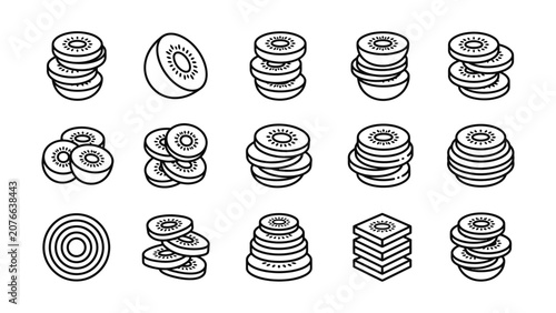 Kiwi Slices Icons Set Healthy Fruit Food Ingredients Vector Graphic