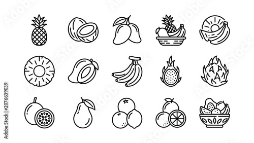 Assorted Fresh Fruit Icons Collection Healthy Food Vector Graphics