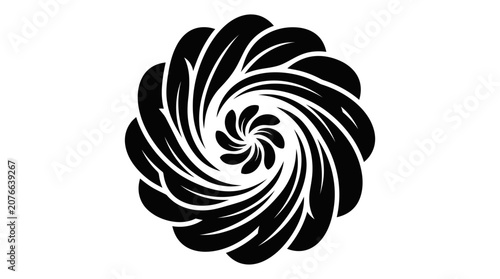Foto Black spiral design on white background.