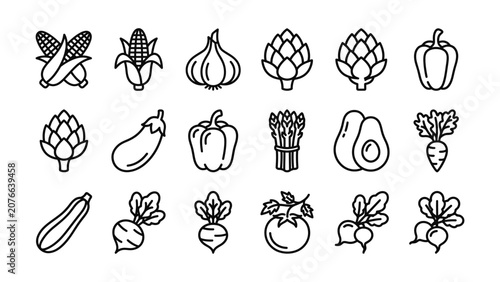Healthy Vegetables Icons Set Flat Design Style