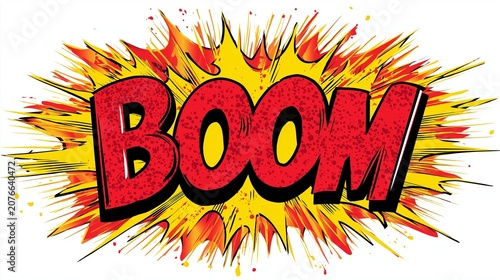 Red and yellow comic book BOOM text effect isolated on white