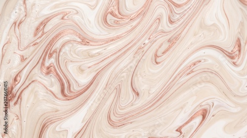 Elegant Cream and Rose Gold Liquid Marble Swirl Abstract Art Background