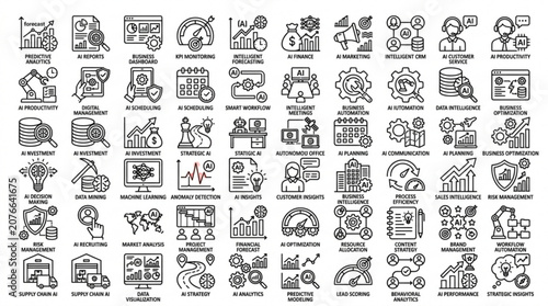 A collection of various icons depicting business, technology, and lifestyle themes are shown.