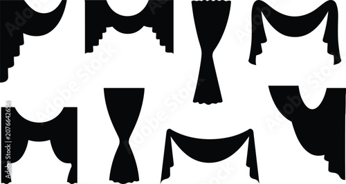 Photos Curtain and Drapery Black Silhouette Bundle Decorative Window Valance Vector Col