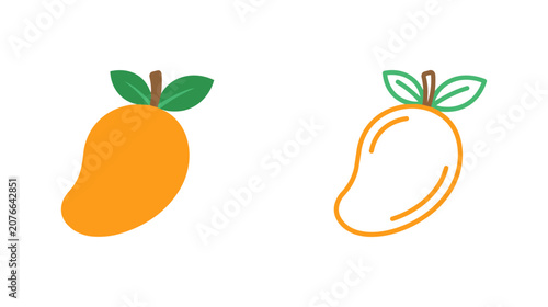 Foto Set of Fresh mango Vegetables Vector Illustration with Green Leaves Healthy Orga