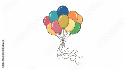 Colorful cartoon balloons with strings for celebration, party, or birthday design isolated on white background.
