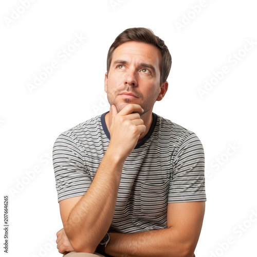Man deep in thought isolated on transparent background