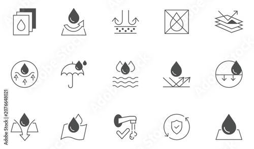 Tableau sur toile Collection of waterproof icon set with water resistant shield