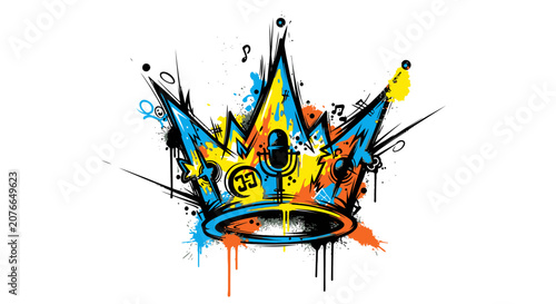 Graffiti Crown with Microphone Symbol - Street Art Illustration
