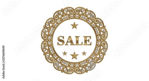Elegant Golden Sale Badge with Stars, Decorative Frame, Discount Offer