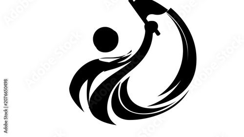 This clean flat vector line icon shows a cheering fan with raised arms, ideal for sports apps, event schedules, team promotions, and victory graphics.