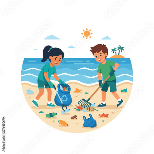 The Image Shows Two Children A Boy And A Girl Playing On A Sandy Beach