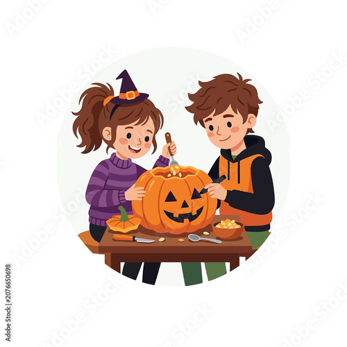 The Image Shows Two Children A Boy And A Girl Sitting At A Table With A