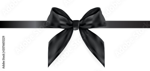 Black satin ribbon with a bow on a white background elegant decorative element