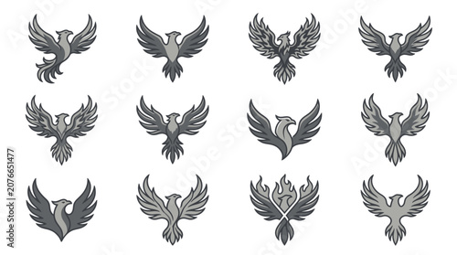 Fotografie Grey phoenix bird icon set.