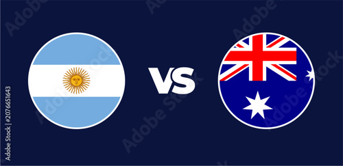 Принти на полотні Argentina vs Australia national flags in circle format, circular flag icons, vec