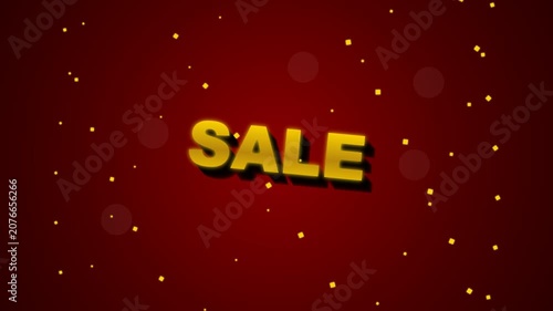 Sale typography animation with golden floating confetti on red background