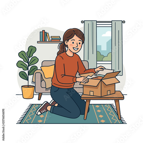 The Image Shows A Young Woman Sitting On The Floor In A Living Room She Is
