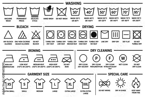 Foto Set of laundry and clothing care instruction symbols Vector