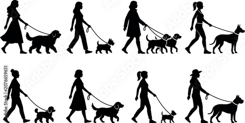 Foto A collection of black silhouettes showing various women walking their different