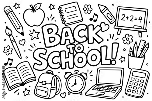 Back to school doodle illustration with education supplies Vector