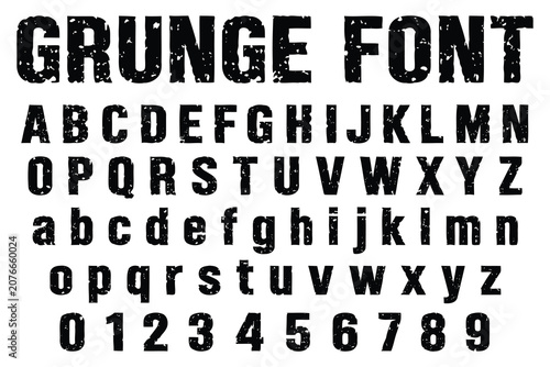 Black grunge alphabet and numbers set with distressed texture Vector