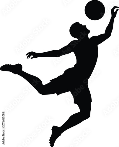 Volleyball Player Jumping for Spike Silhouette Isolated on White Background