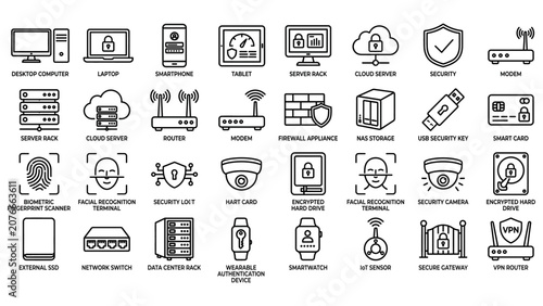 Cybersecurity Devices Icon Set Continuous Line Art Vector_26
