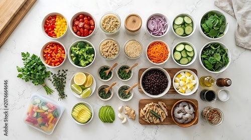 Vibrant salad ingredients, colorful bowls, fresh vegetables, healthy food