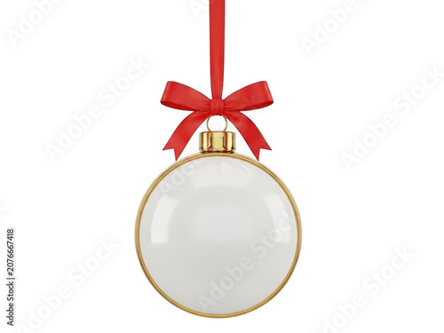 Elegant christmas ornament with red bow isolated on transparent background
