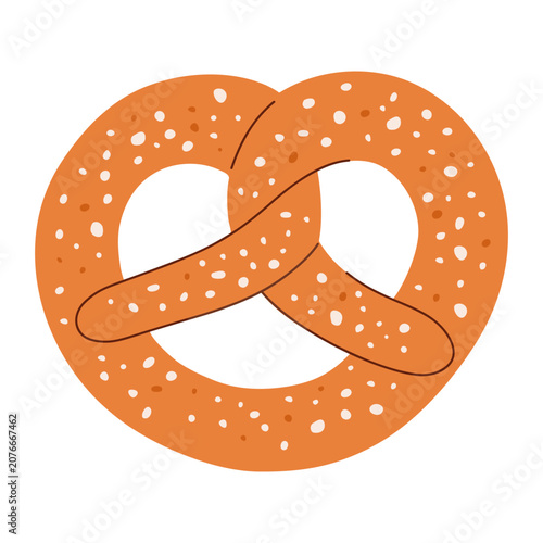 Pretzel illustration. Cartoon pretzel with salt isolated on white background. Vector illustration