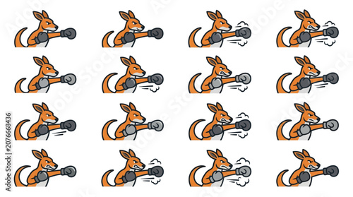 Cuadro en lienzo Kangaroo boxer fighting and punching stances.