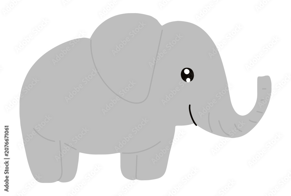 Fototapeta premium Cute Baby Elephant Cartoon Illustration Vector Character Isolated on White Background Funny Safari Wildlife Mammal Animal Clipart Design for Kids and Nature Themes